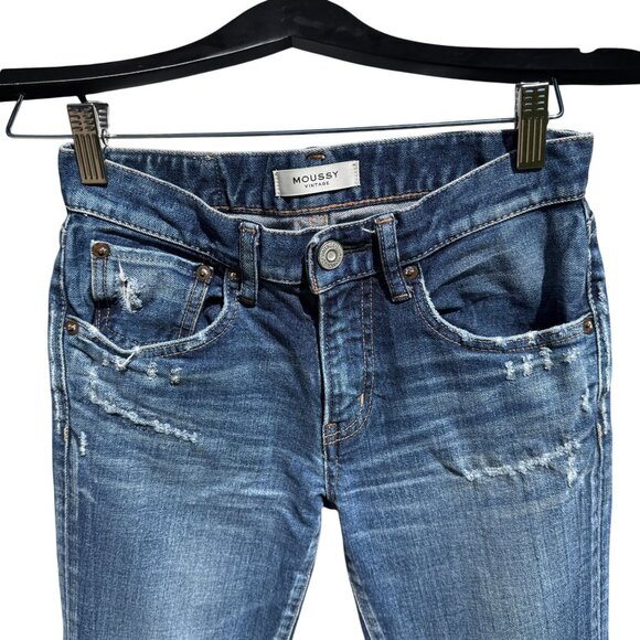 MOUSSY Vintage Distressed Lancaster Skinny Dark Blue Denim Jeans SZ 25 - Picture 4 of 13